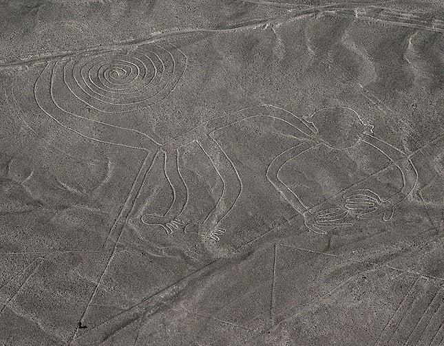Géoglyphe Singe dans le désert de Nazca